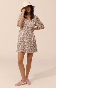 Anthropologie Porridge Short-Sleeve Crew-Neck Linen Printed Mini Dress size M